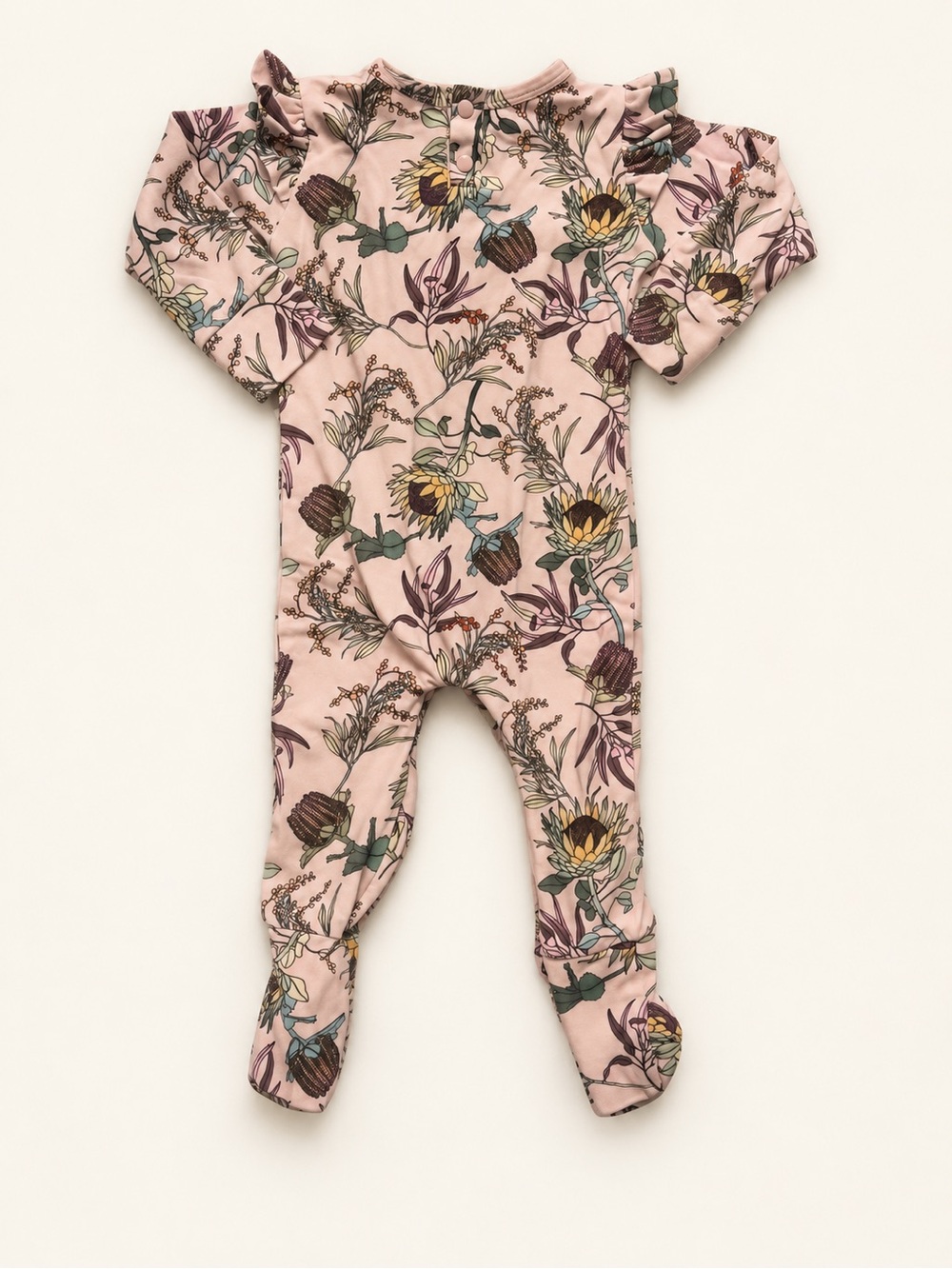 Baby Floral Ruffle Footed One-Piece - Blush Pink